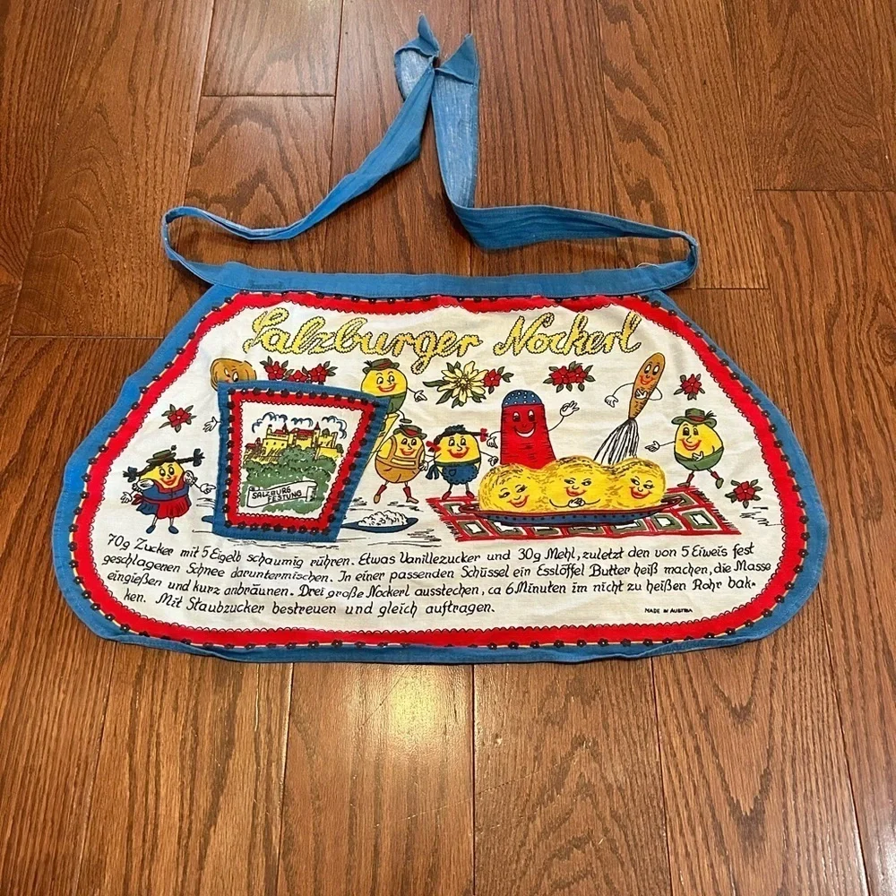 Vintage Indanthren Austrian Kitchen Waist Apron With salzburger nockerl recipe